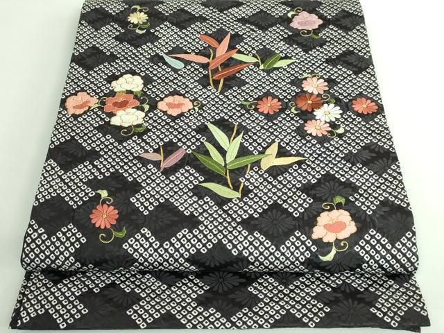 平和屋着物■極上　九寸開き名古屋帯　駒刺繍　絞り　草花文　金糸　逸品　DZAB0503kh5 平和屋着物□極上 九寸開き名古屋帯 駒刺繍 絞り 草花文 金糸 逸品