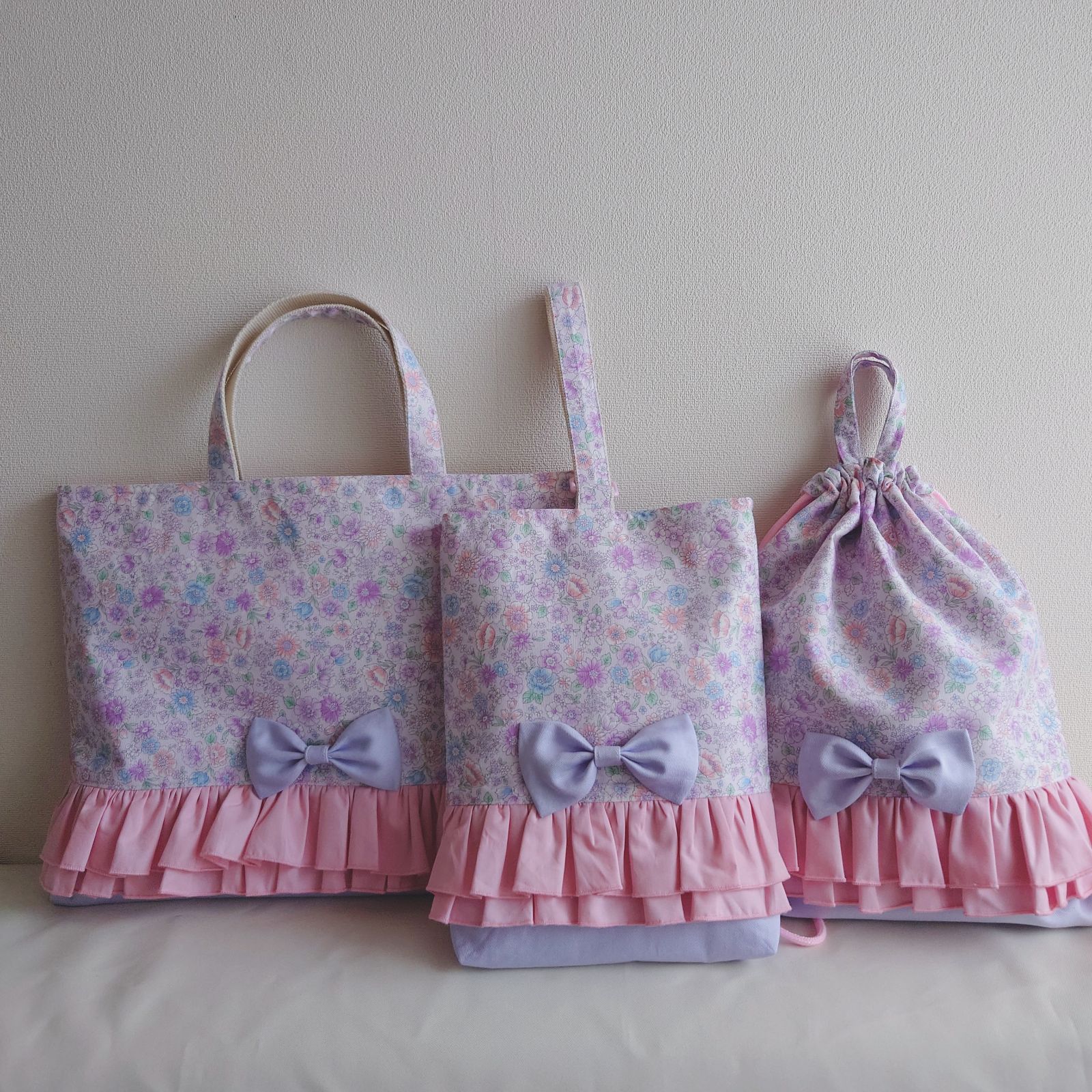 入園入学3点セット ピンク お花×フリル リボン付き - メルカリ