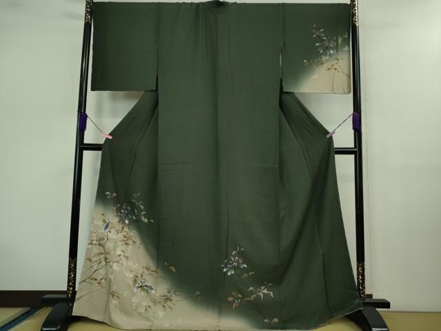 平和屋着物 上 訪問着 どんぐり 枝葉文 暈し染め 高麗納戸色地 金銀彩 ♥ DZAB0644kh5