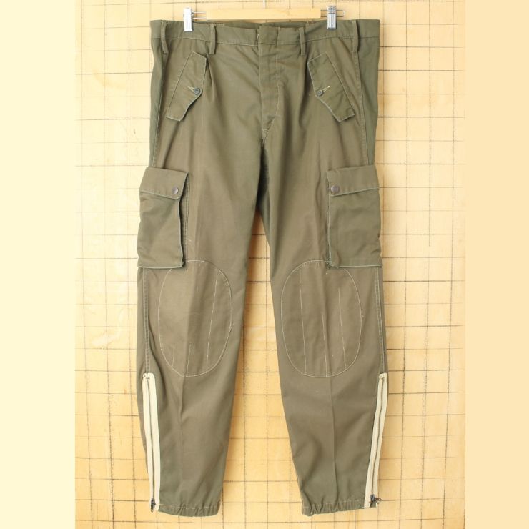 ビッグサイズ 70s 80s イタリア軍 コンバットパンツ ミリタリー カーゴ W39相当 タック 裾ジップ 実品 ヨーロッパ古着 082725aw81
