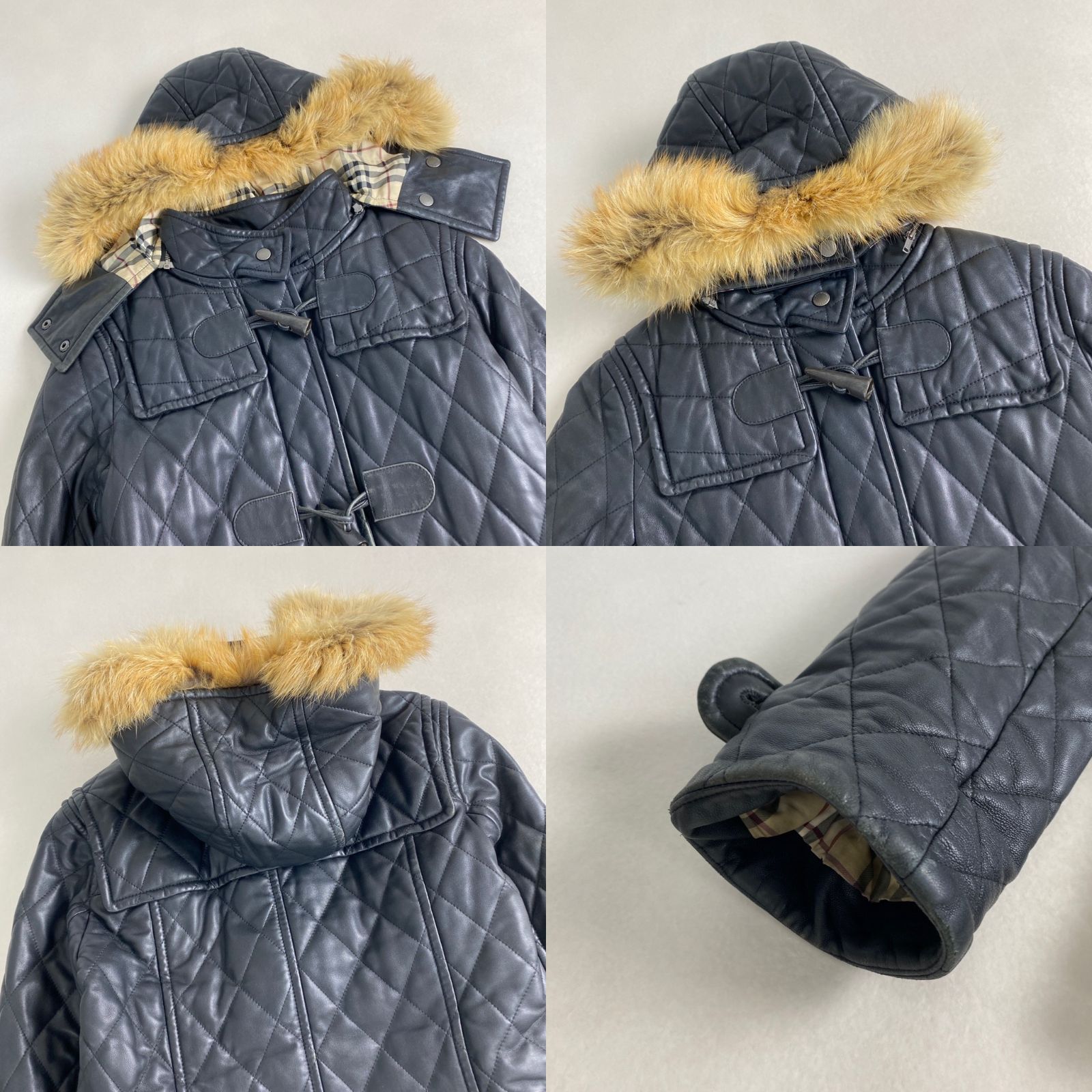 新品同様☆バーバリーロンドン☆キルティングダッフルコート☆ノバチェック☆ファー バーバリーロンドン ダッフルコート レア 2way レザー キルティング