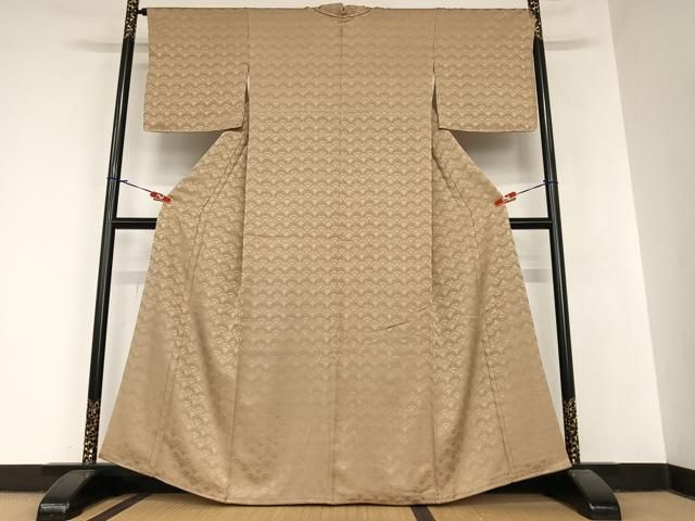 平和屋着物 上質な色無地 花青海波地紋 香染色 正絹 AABA8776zg