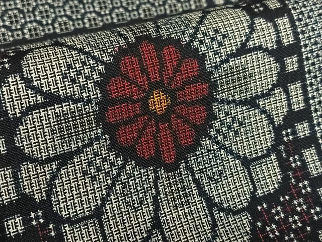 平和屋着物○本場大島紬 割り込み絣 色紙花文 正絹 逸品 AABA8777zg