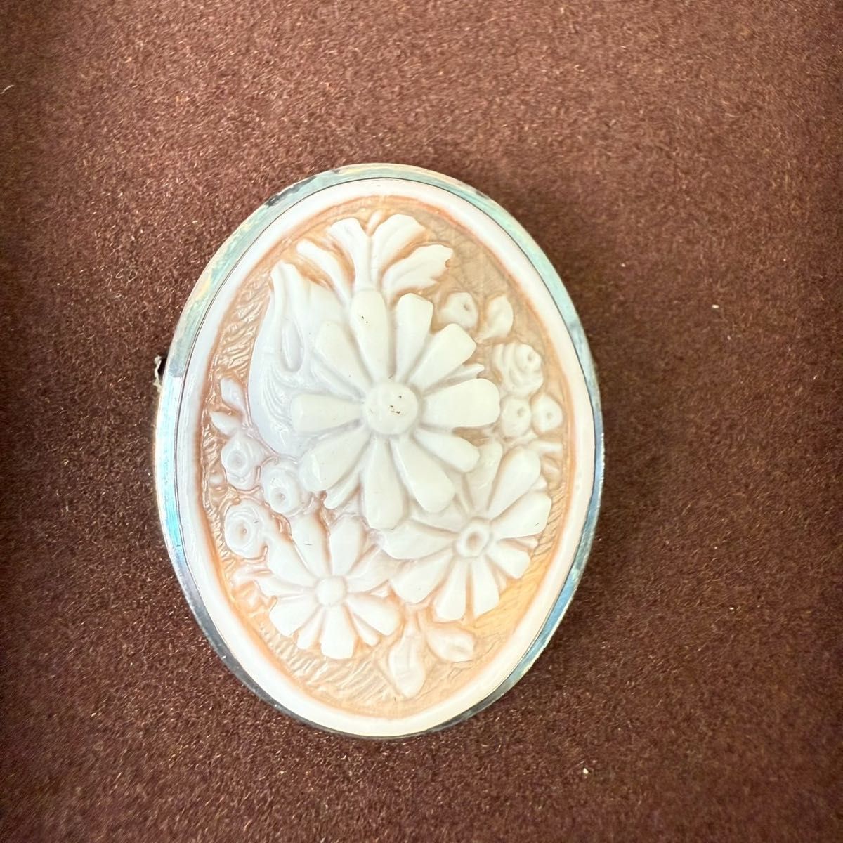 ferragamo フェラガモ カメオ ブローチ SV フラワー カメオ花