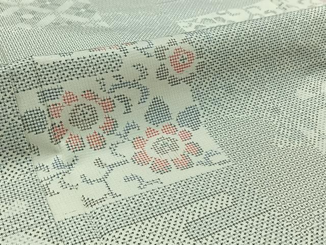 平和屋着物▽本場大島紬 白大島 単衣 120亀甲 吉祥色紙花文 正絹 逸品  