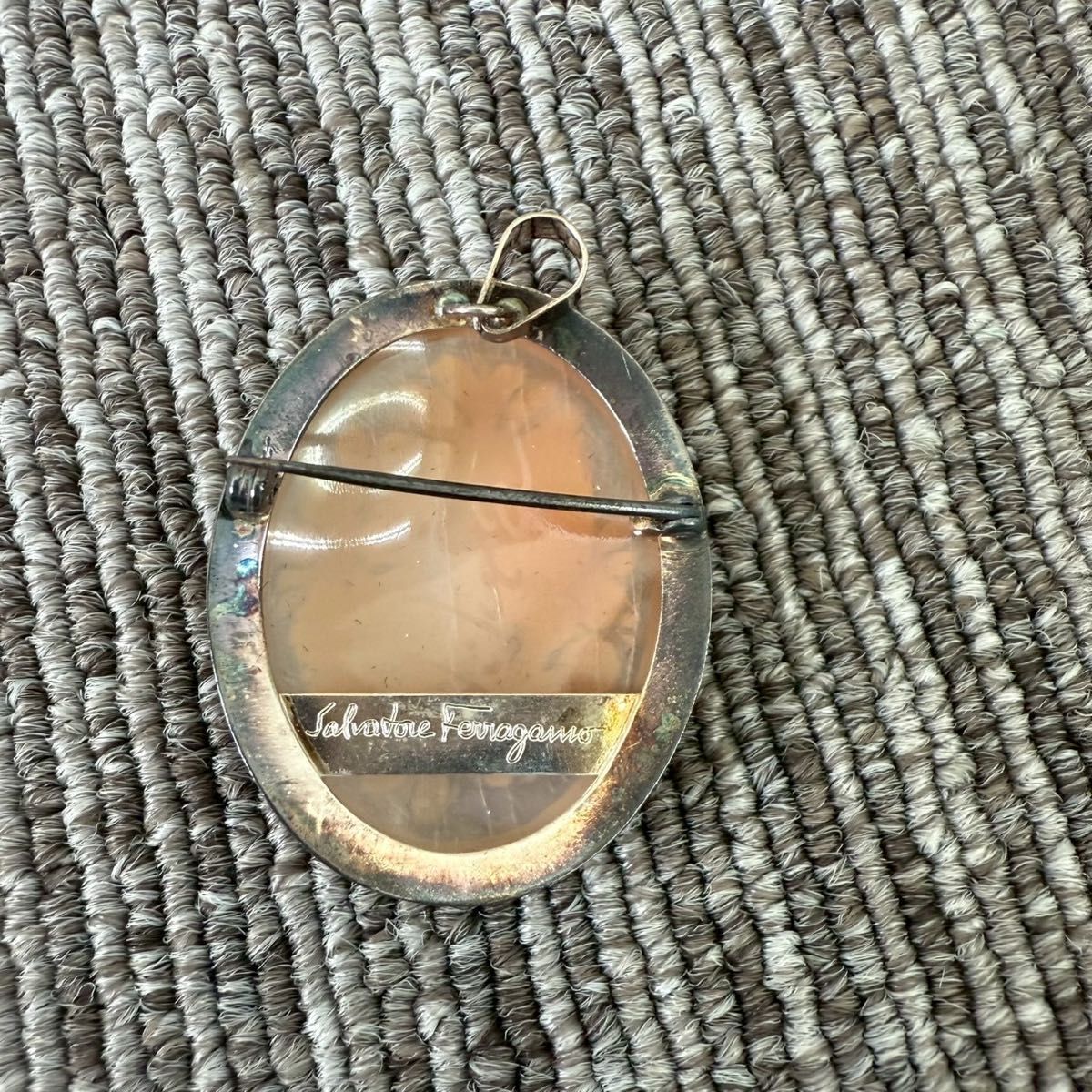 ferragamo フェラガモ カメオ ブローチ SV フラワー カメオ花