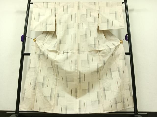 平和屋着物▽上質な紬 単衣 色紙重ね文 正絹 AABB1417jh