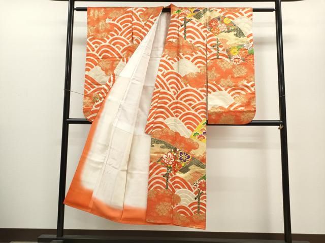 平和屋着物∵女の子 十三参り 子供 祝着 長襦袢 袋帯セット 刺繍 雲取り流水渡橋吉祥花文 金通し地 ze