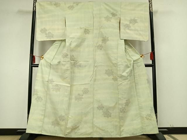 平和屋着物▽上質な紬 単衣 舞葉文 正絹 AABA7681fy