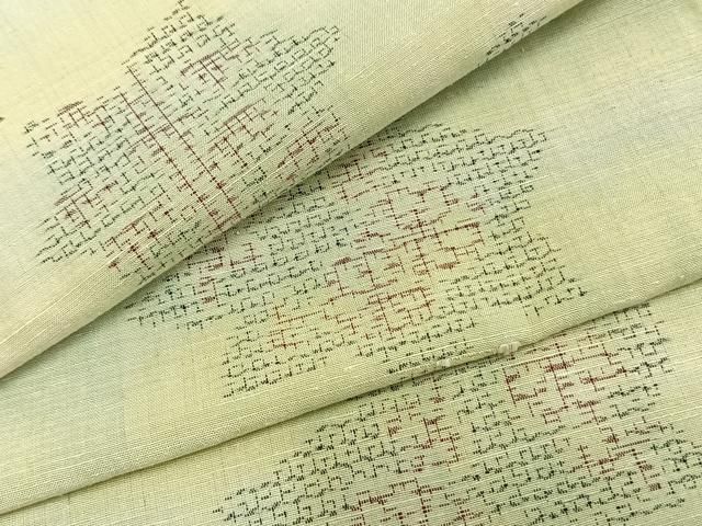 平和屋着物▽上質な紬 単衣 舞葉文 正絹 AABA7681fy