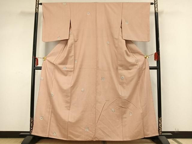 平和屋着物▽上質な紬 単衣 絞り 色紙重ね花文 正絹 AABA7693fy