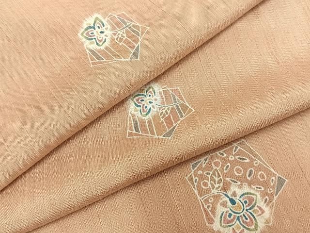 平和屋着物▽上質な紬 単衣 絞り 色紙重ね花文 正絹 AABA7693fy