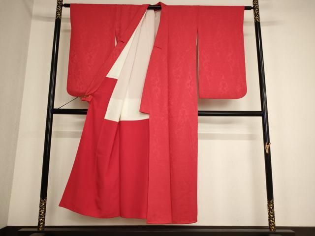 平和屋着物∵女の子 十三参り 子供 祝着 立涌吉祥花地紋 猩々緋色 正絹 ja