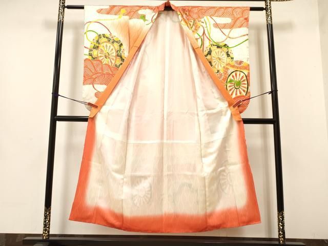 平和屋着物∵女の子 十三参り 子供 祝着 駒刺繍 片輪車花文 金彩 ma