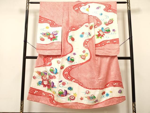 平和屋着物∵女の子 十三参り 子供 祝着 絞り 鴛鴦花文 金彩 ma