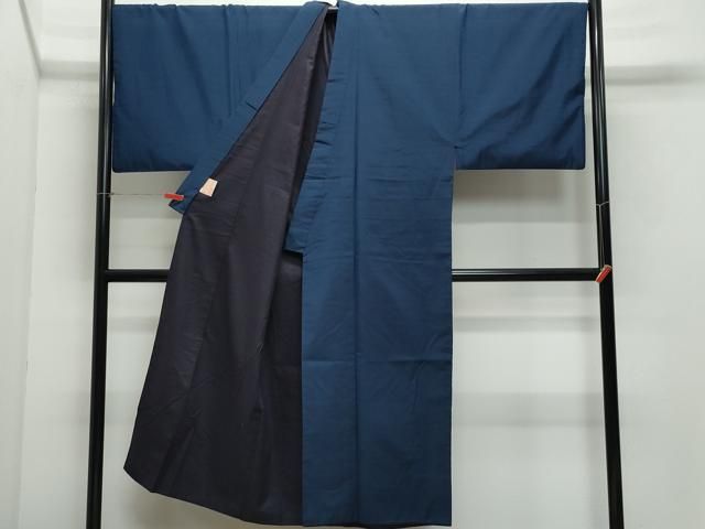 平和屋着物 男性 紬 アンサンブル 長襦袢セット 濃紺色 キングサイズ 正絹 vf