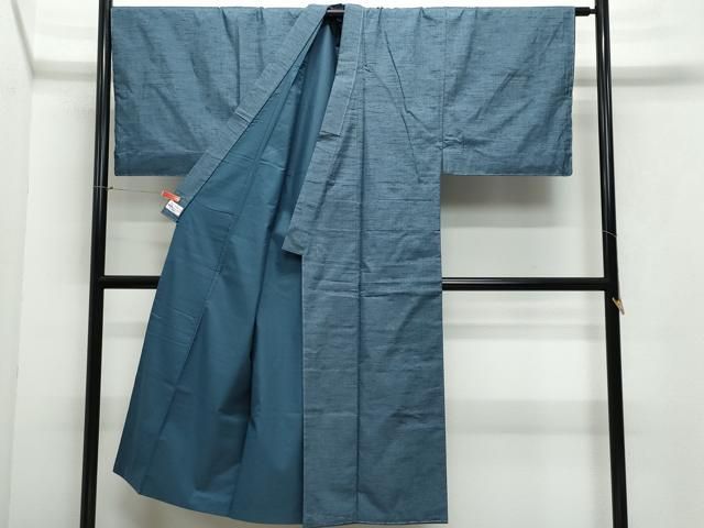 平和屋着物●花織　紬　本藍　色無地　青褐色　正絹　逸品　AABD9375ck 平和屋着物○花織 紬 本藍 色無地 青褐色 正絹 逸品 AABD9375ck 正絹