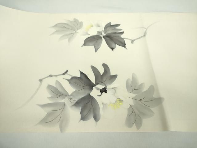 平和屋着物○塩瀬 九寸名古屋帯 作家物 手描き 枝花文 正絹 逸品