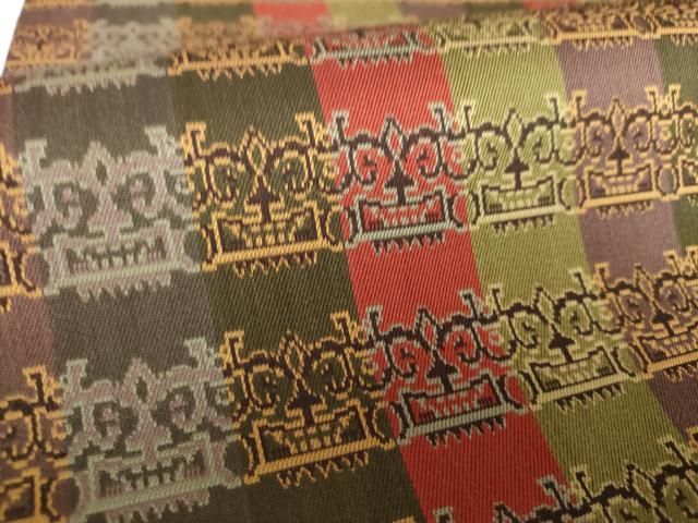 平和屋着物○龍村美術織物 九寸名古屋帯 獅噛文長斑錦 正絹 逸品