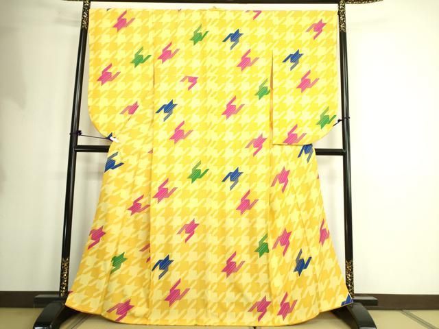 平和屋着物○小振袖 二尺袖 千鳥格子 洗える着物 DAAX1948op