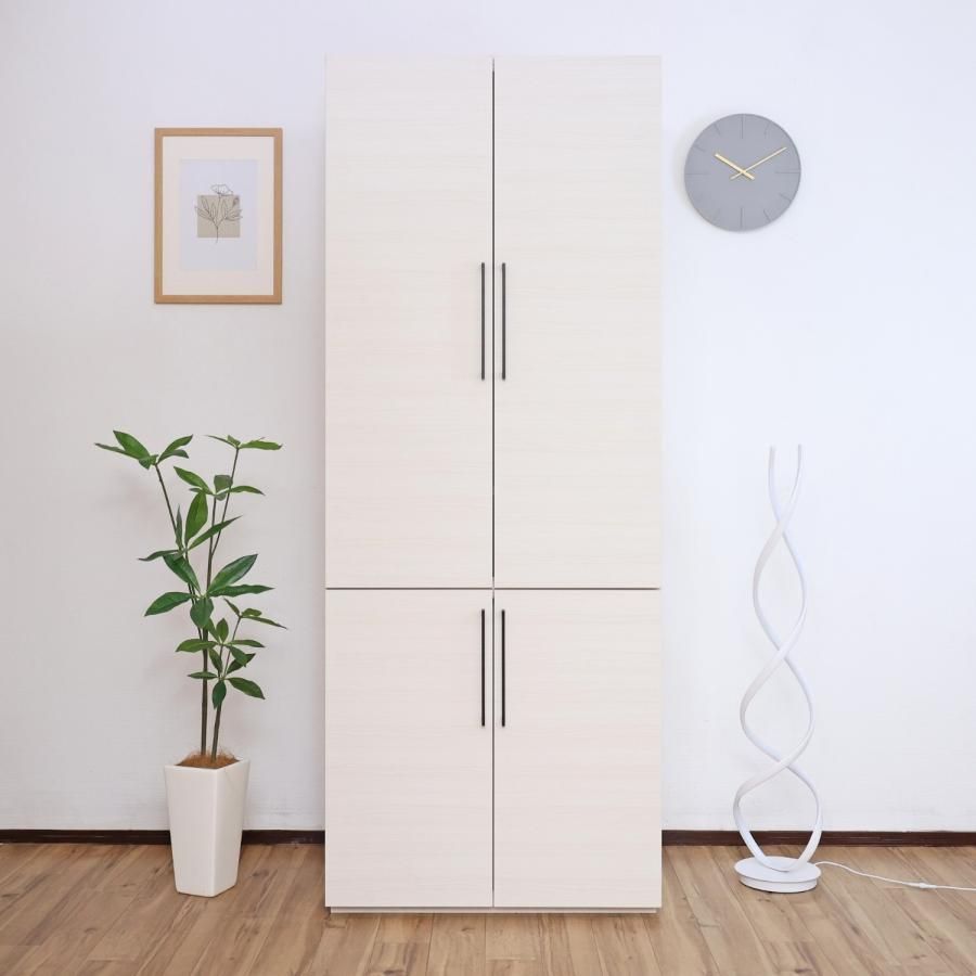 木目が美しい 4枚扉ワードローブ 幅74×奥行58×高さ188cm 北欧ナチュラル クローゼット 収納 組み立て式 CW-1975L