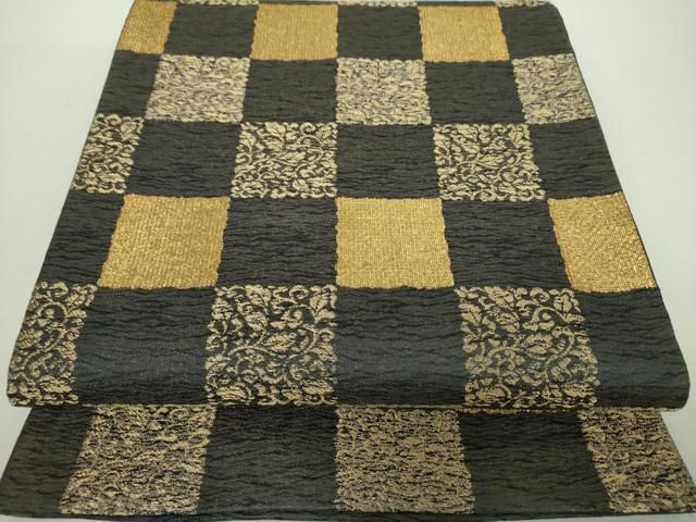 平和屋着物○六通柄袋帯 一粋綴 市松唐草 金糸 正絹 逸品 DAAY1601ps