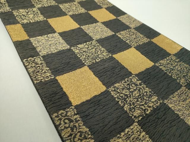 平和屋着物○六通柄袋帯 一粋綴 市松唐草 金糸 正絹 逸品 DAAY1601ps