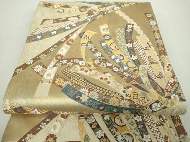 平和屋着物●服飾評論家　市田ひろみ　六通柄袋帯　唐織　八方美人で生きなはれ　金糸　正絹　逸品　DAAY1612ps 平和屋着物○服飾評論家 市田ひろみ 六通柄袋帯 唐織 八方美人で生きな