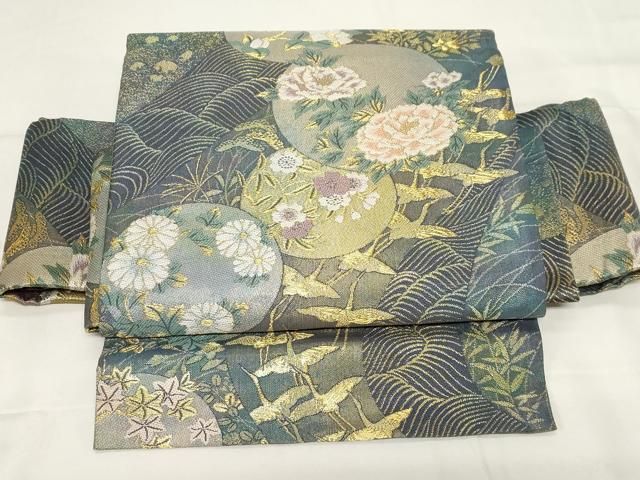 平和屋着物●つけ帯 正倉院飛鶴花蝶文 金糸 正絹 CAAZ6408dy