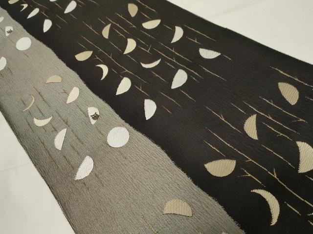 平和屋着物●つけ帯 月 梟 黒地 正絹 CAAZ6484dy