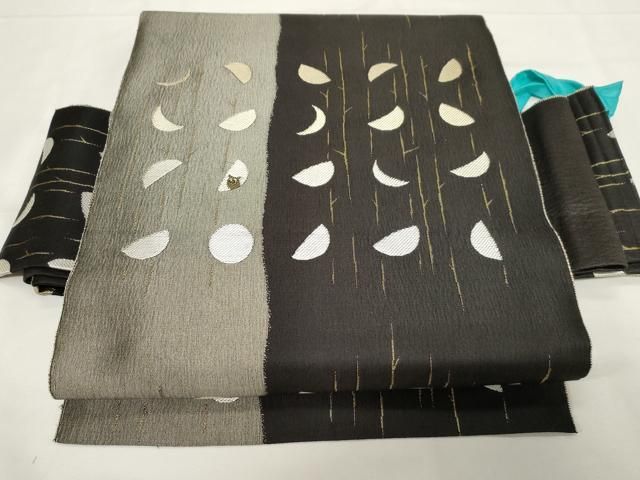 平和屋着物●つけ帯 月 梟 黒地 正絹 CAAZ6484dy