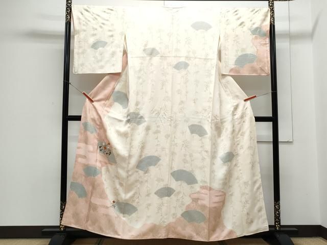平和屋着物●訪問着 駒刺繍 絞り 地紙草花文 金彩 正絹 CAAY9468th