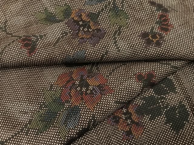 平和屋着物●本場大島紬 一元絣 花唐草文 正絹 ♥ AABC3673ph