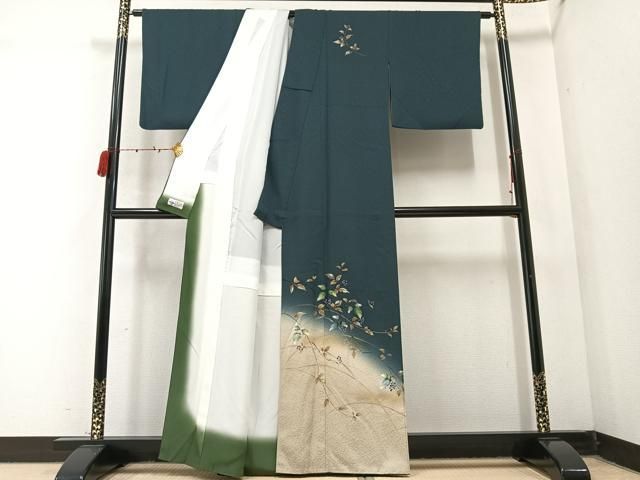 平和屋着物●和紙染染色作家 植村彩弘 訪問着 手描き 南天文 金銀彩 やまと誂製 正絹 AABC3679ph