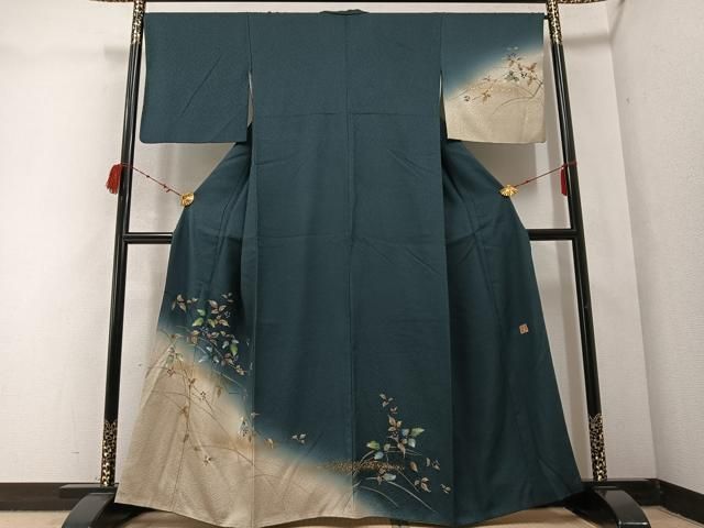 平和屋着物 和紙染染色作家 植村彩弘 訪問着 手描き 南天文 金銀彩 やまと誂製 正絹 AABC3679ph