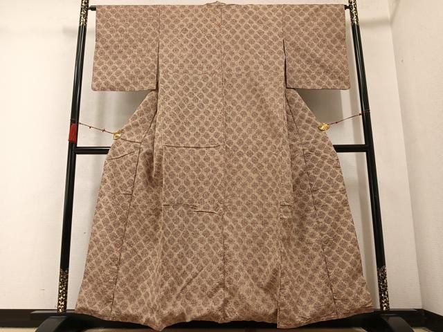 平和屋着物 上質な紬 絞り 菱文 正絹 AABC3682ph