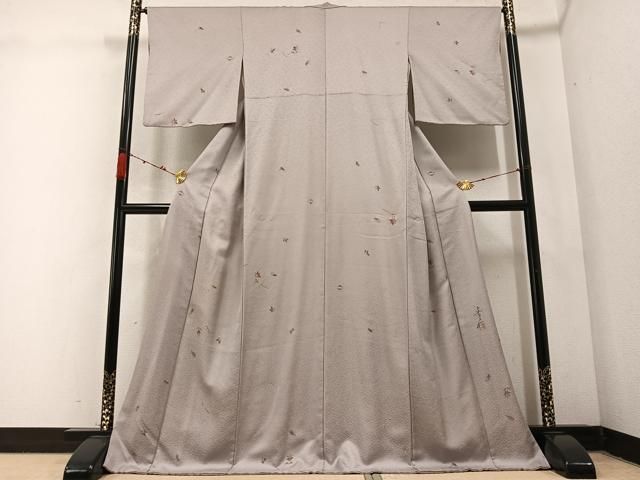 平和屋着物 友禅作家の巨匠 浅井青仁 小紋 舞葉文 金彩 三越扱い 正絹 AABC3684ph