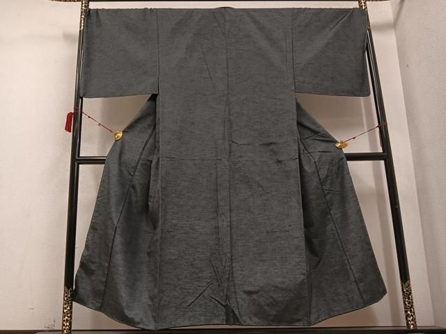 平和屋着物 男性 紬 アンサンブル 色無地 消炭色 正絹 ph