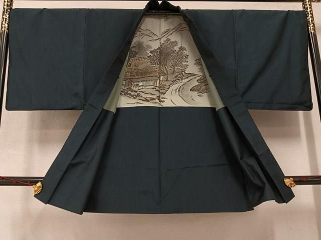 平和屋着物 男性 紬 アンサンブル 色無地 百入茶色 正絹 ph