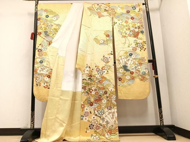 平和屋着物○豪華振袖・長襦袢(無双仕立て)セット 駒刺繍 檜扇花文