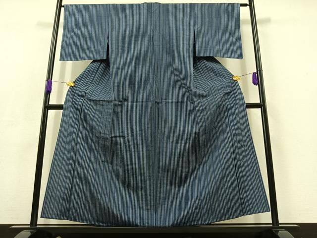 平和屋着物▽上質な紬 単衣 縞 正絹 AABC6169jh