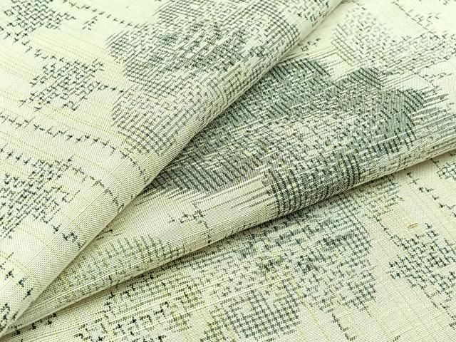 平和屋着物▽上質な紬 単衣 草花文 正絹 AABC6172jh