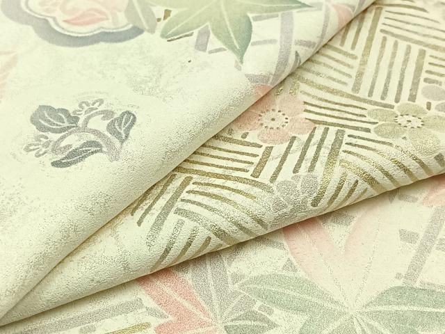 平和屋着物▽上質な小紋 単衣 吉祥花文 金銀彩 正絹 AABC6178jh