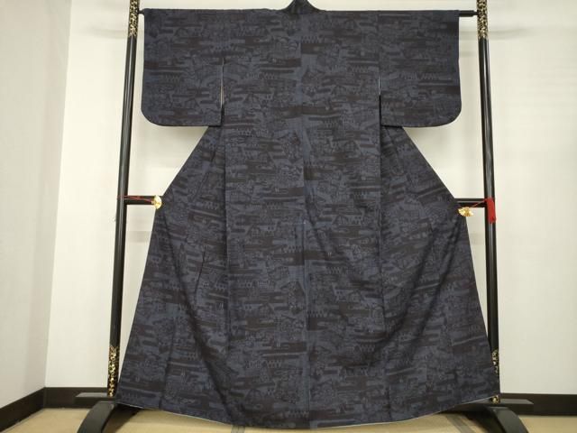 平和屋着物 本場結城紬 重要無形文化財 100亀甲 エ霞色紙花文 正絹 AABC4148ck