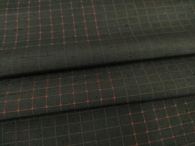 平和屋着物●男性 紬 市松文 黒地 正絹 AABC4160ck