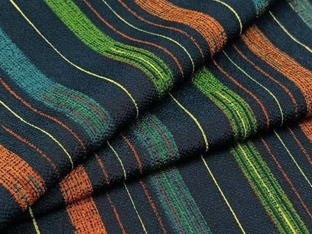 平和屋着物 上質な小紋 単衣 縞 鬼しぼ縮緬 正絹 AABC6190jh