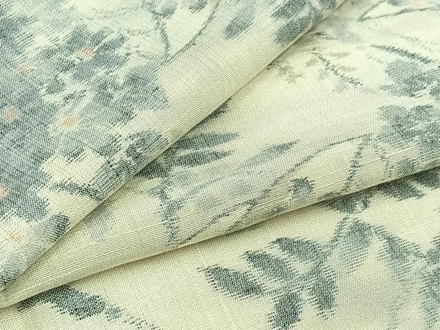 平和屋着物▽上質な紬 単衣 草花文 正絹 AABC6193jh