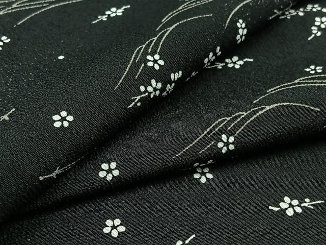 平和屋着物▽小紋 単衣 吹き寄せ流水文 黒地 洗える着物 AABC6199jh
