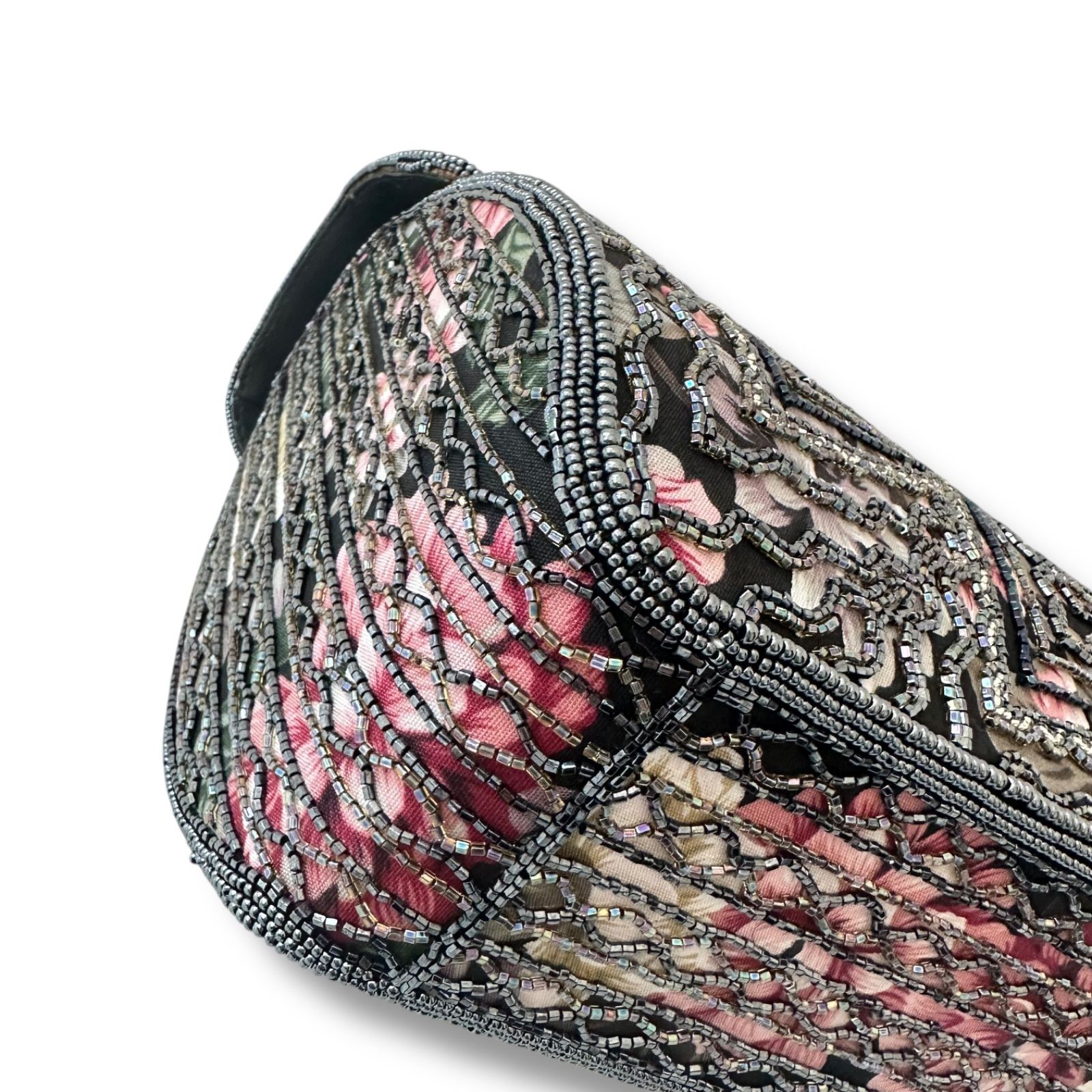 訳あり美品】ルミーはしもと ビーズ刺繍 フラワー ハンドバッグ