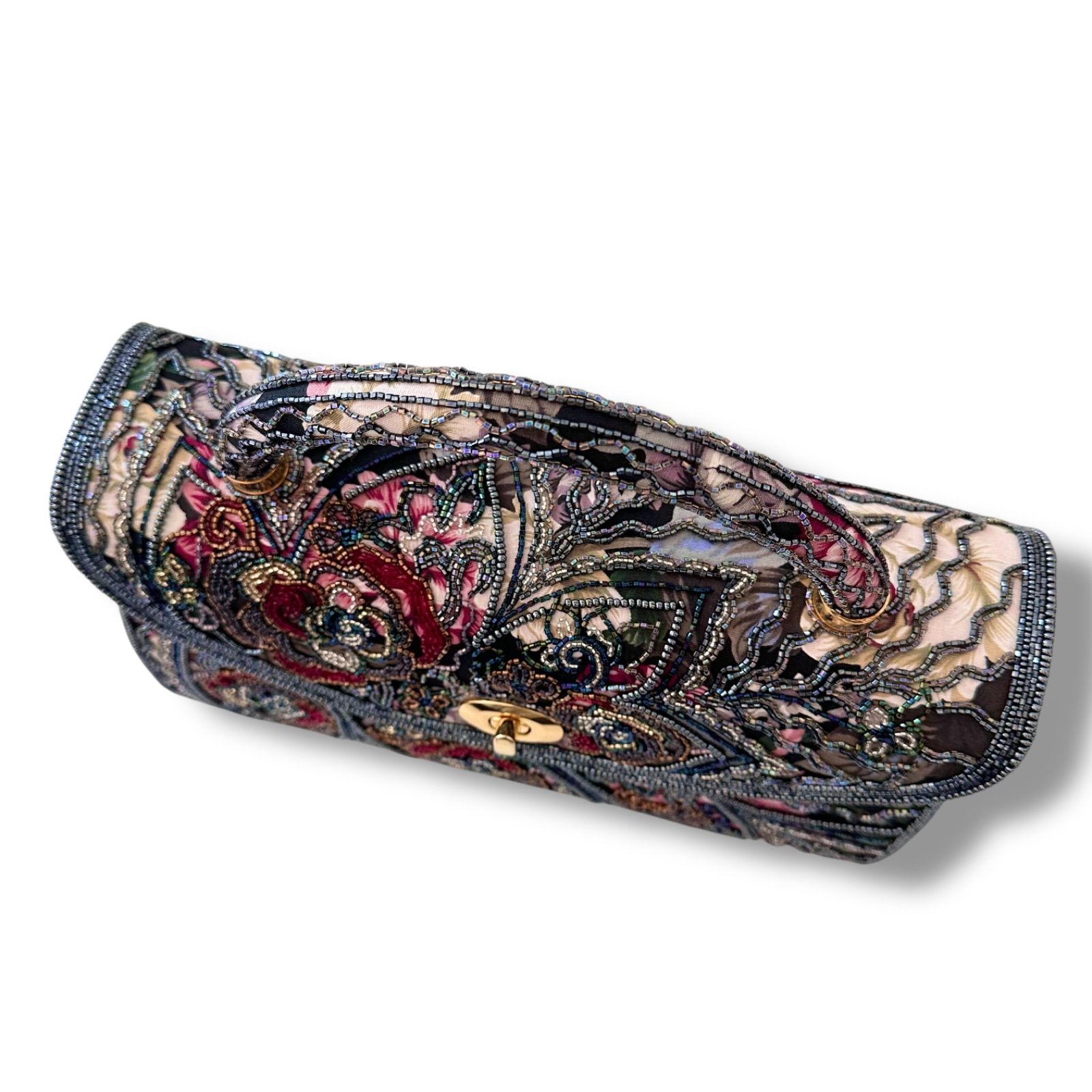 訳あり美品】ルミーはしもと ビーズ刺繍 フラワー ハンドバッグ